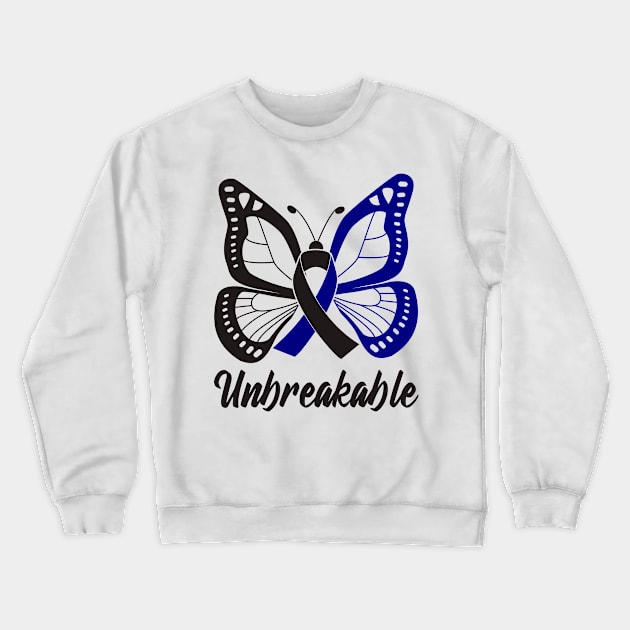 Black and Navy Butterfly Awareness Ribbon Unbreakable Crewneck Sweatshirt by FanaticTee